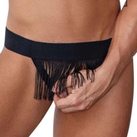  Fringe V Thong - Black