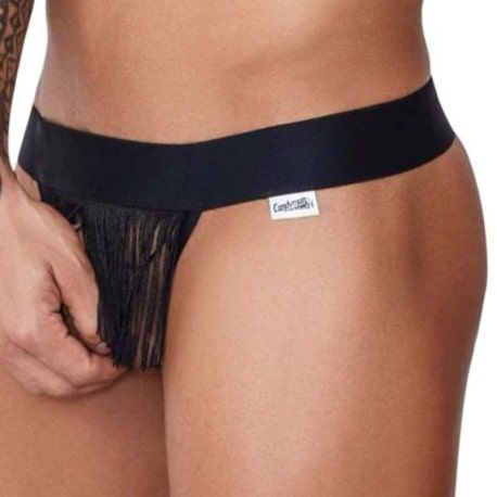  Fringe V Thong - Black