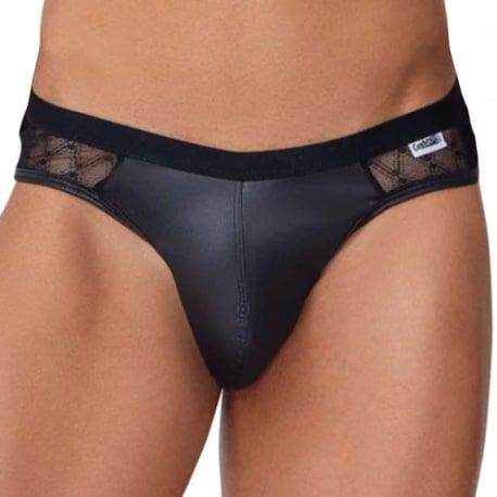  Lace Leatherette Jockstrap - Black