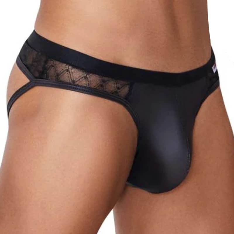  Lace Leatherette Jockstrap - Black