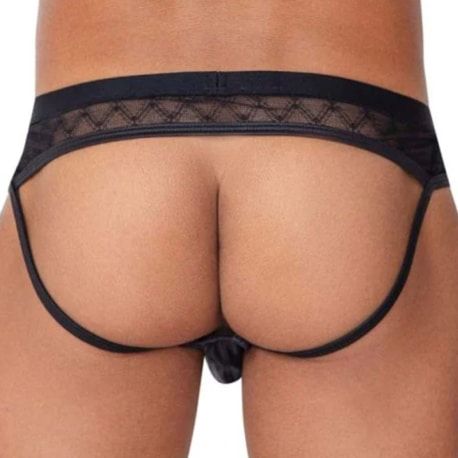  Lace Leatherette Jockstrap - Black