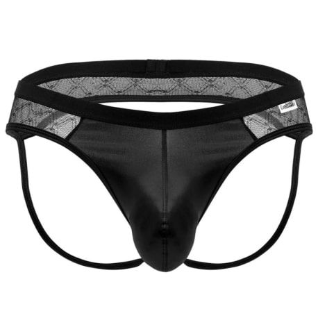  Lace Leatherette Jockstrap - Black