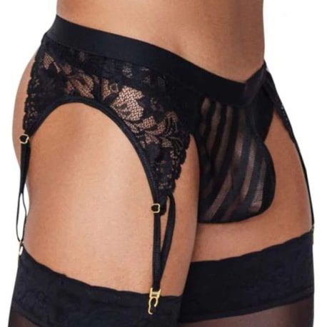  Lace Garter Thong - Black