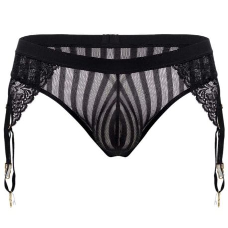  Lace Garter Thong - Black