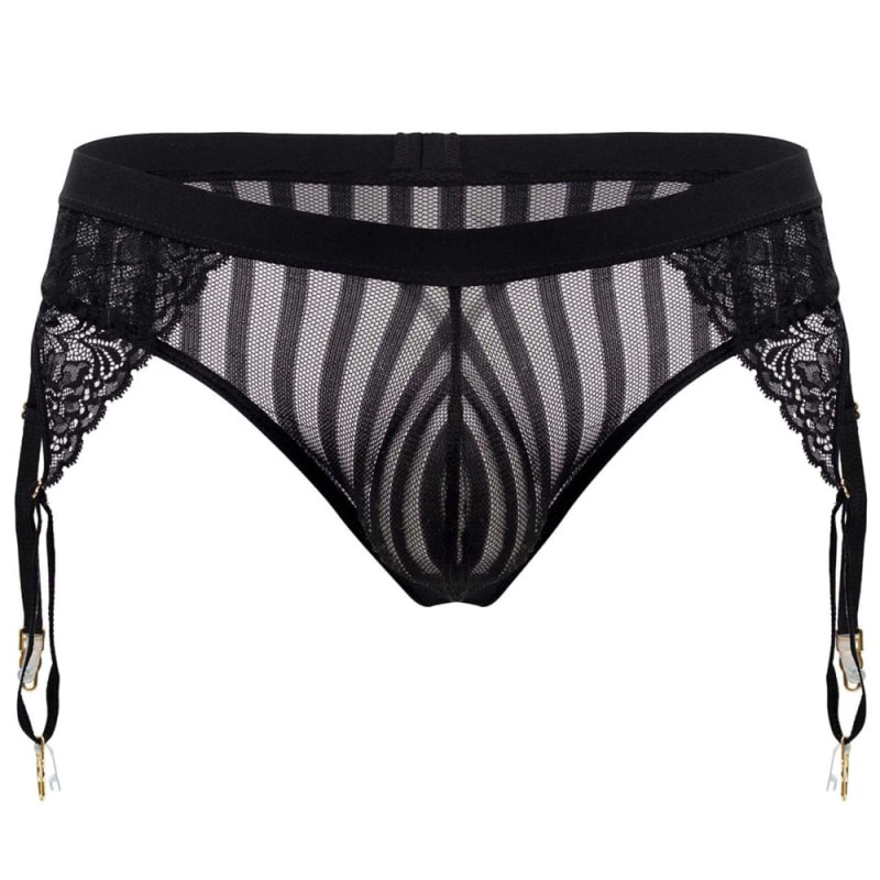  Lace Garter Thong - Black