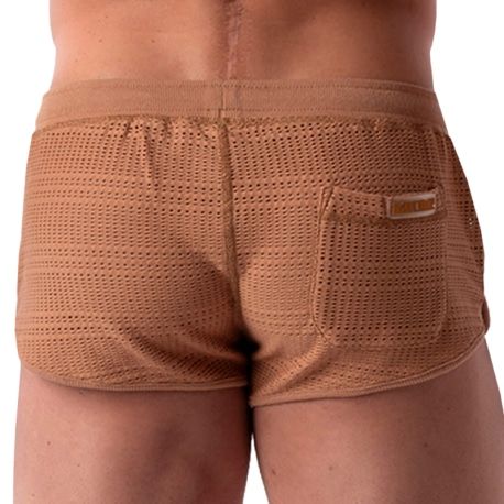Barcode Aachet Mesh Shorts - Brown