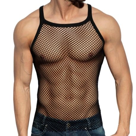 ES Collection Beachy Net Strap Tank Top - Black