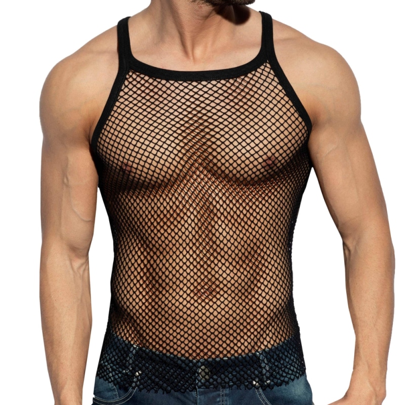 ES Collection Beachy Net Strap Tank Top - Black