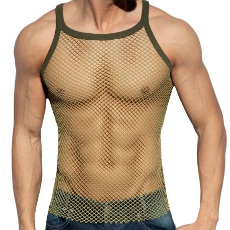 ES Collection Beachy Net Strap Tank Top - Khaki