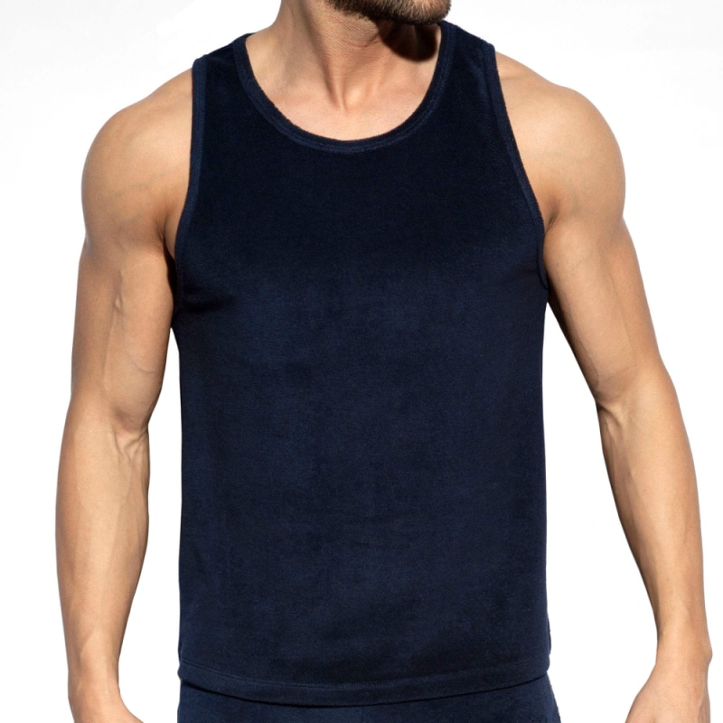 ES Collection Terry Cotton Tank Top - Navy