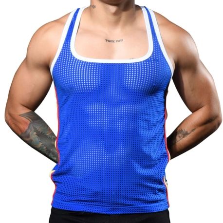 Andrew Christian Débardeur Col Carré en Mesh Bleu Roi