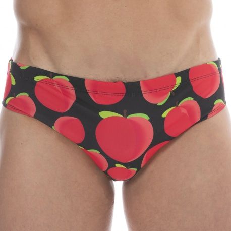 Barcode Slip de Bain Bottom Noir - Rouge