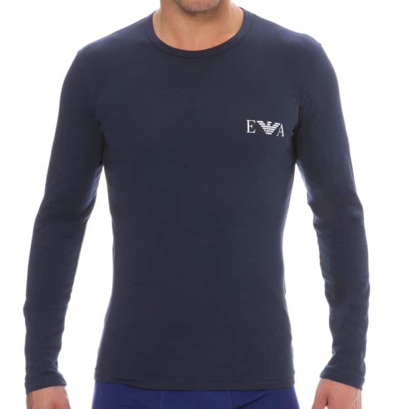 Emporio Armani Bold Monogram Cotton Long Sleeve T-Shirt - Navy