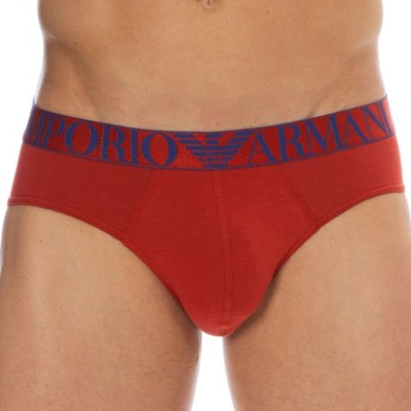 Emporio Armani Shiny Logoband Cotton Briefs - Red