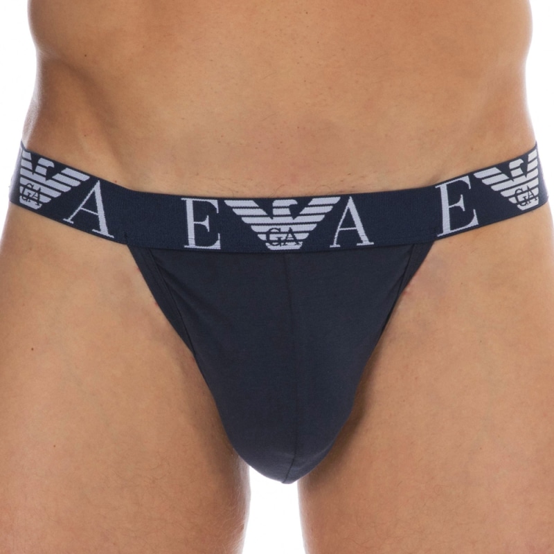 Emporio Armani Bold Monogram Cotton Jock - Navy - White