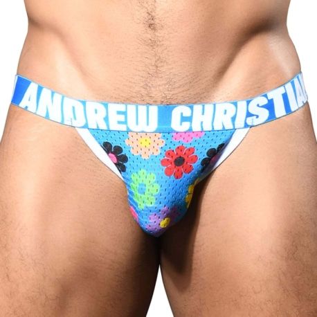 Andrew Christian Jock Strap Almost Naked Queer Castro Flower Mesh Bleu