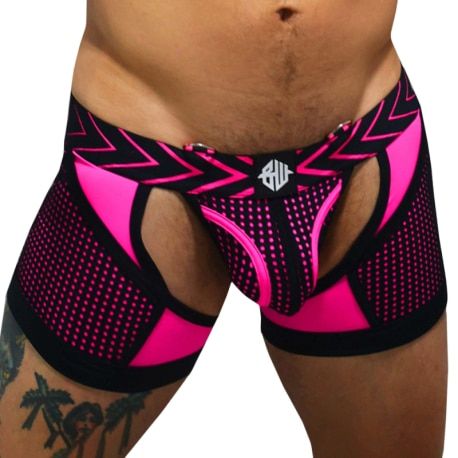  Boxer Jock Chock Dickmatized Noir - Rose Fluo