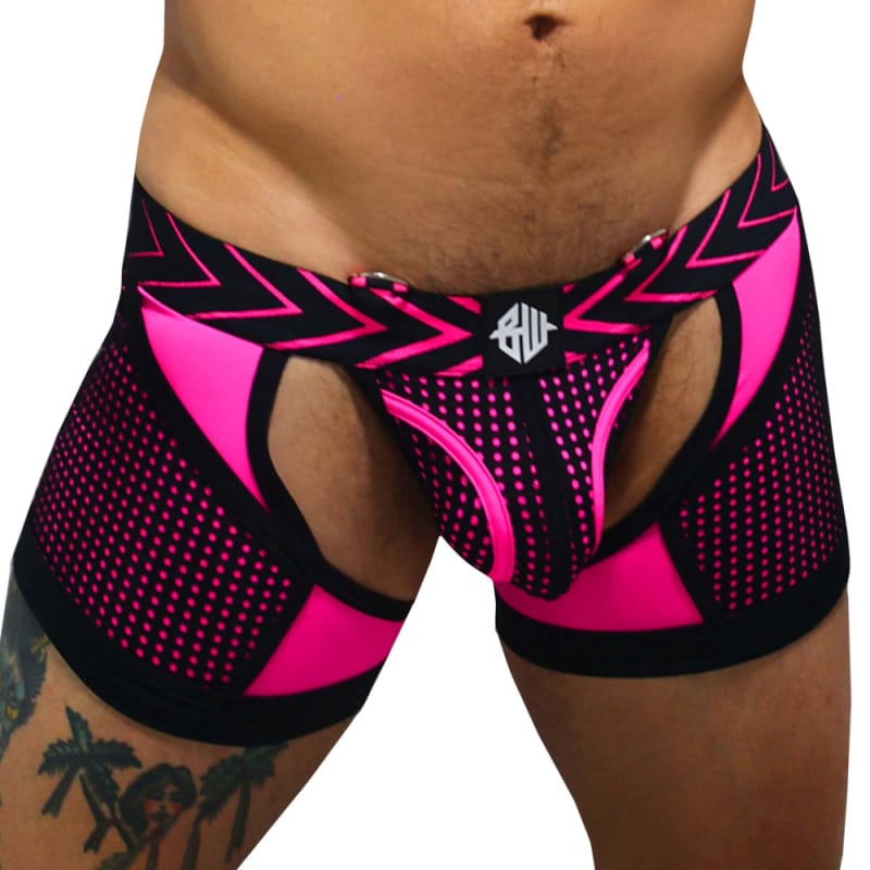  Boxer Jock Chock Dickmatized Noir - Rose Fluo