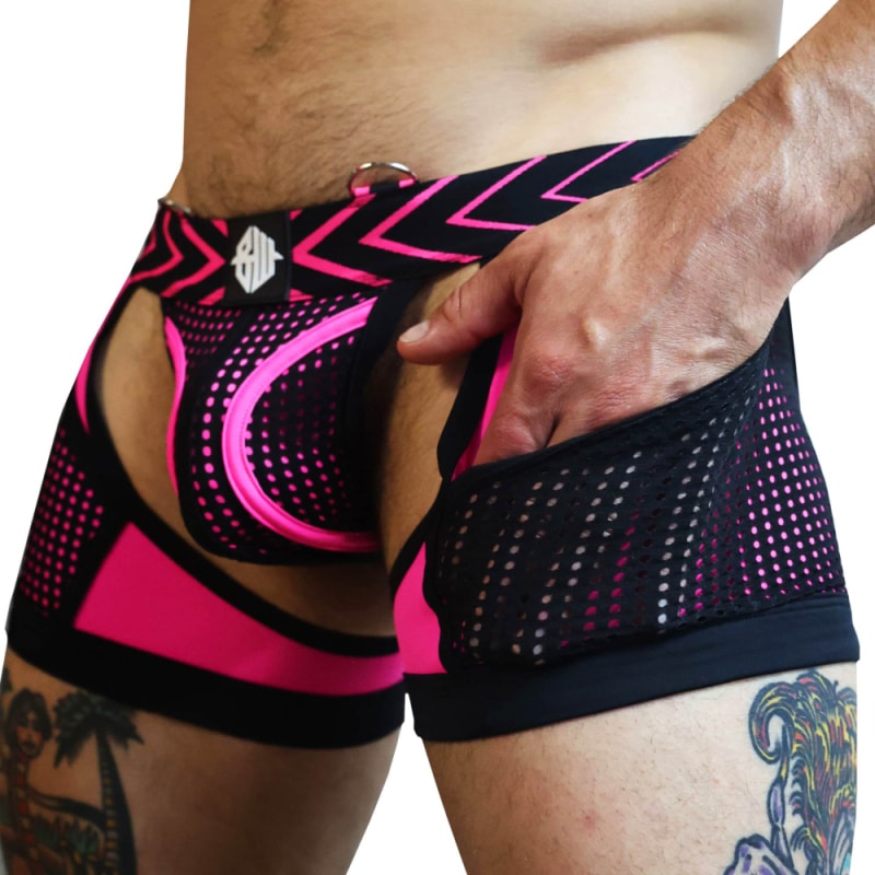  Boxer Jock Chock Dickmatized Noir - Rose Fluo