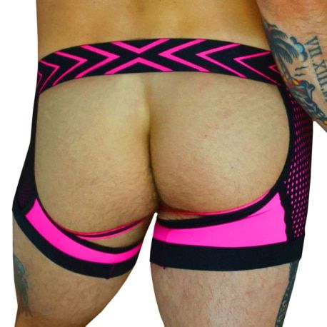  Boxer Jock Chock Dickmatized Noir - Rose Fluo
