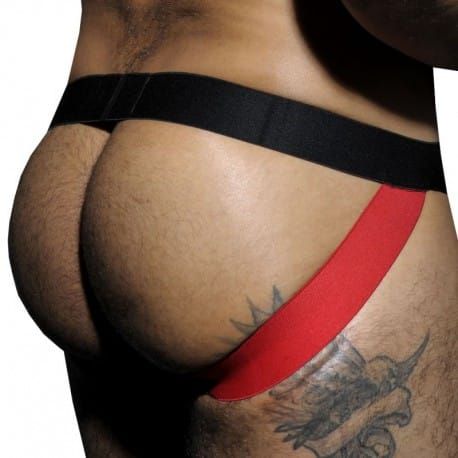 AD Fetish Jock Strap Stripe Fetish Noir - Rouge