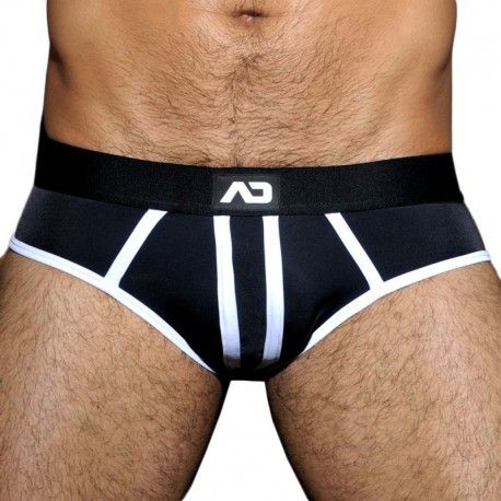 AD Fetish Slip Empty Bottom Stripe Fetish Noir - Blanc