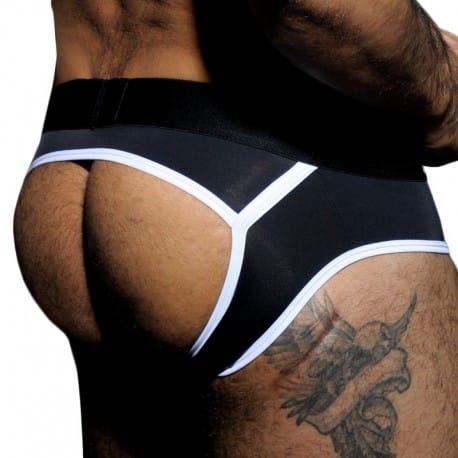 AD Fetish Slip Empty Bottom Stripe Fetish Noir - Blanc