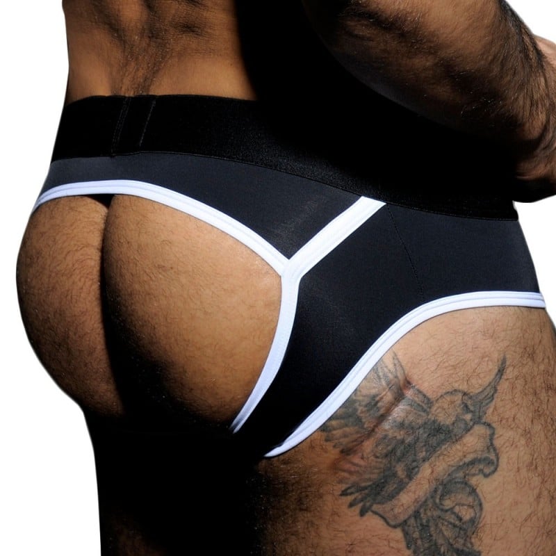 AD Fetish Slip Empty Bottom Stripe Fetish Noir - Blanc