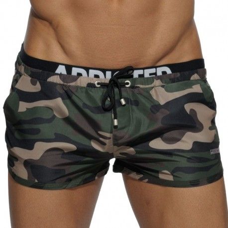 Addicted Short de Bain Double Waistband Camouflage Kaki