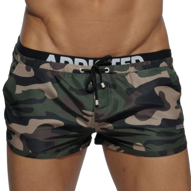 Addicted Double Waistband Swim Short - Khaki Camo