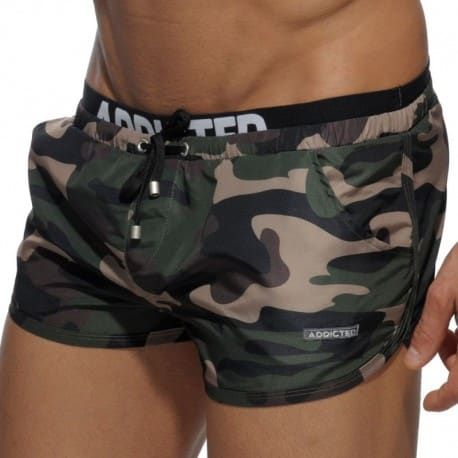 Addicted Short de Bain Double Waistband Camouflage Kaki