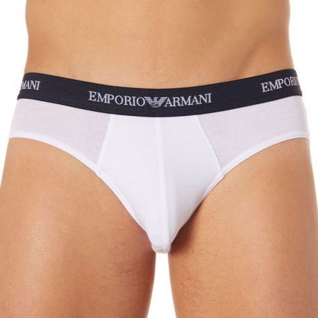 Emporio Armani Lot de 2 Slips Cotton Stretch - Blanc - Marine