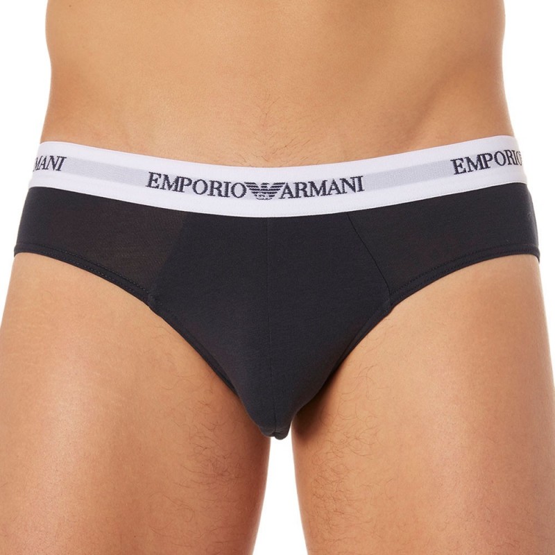 Emporio Armani Lot de 2 Slips Cotton Stretch - Blanc - Marine