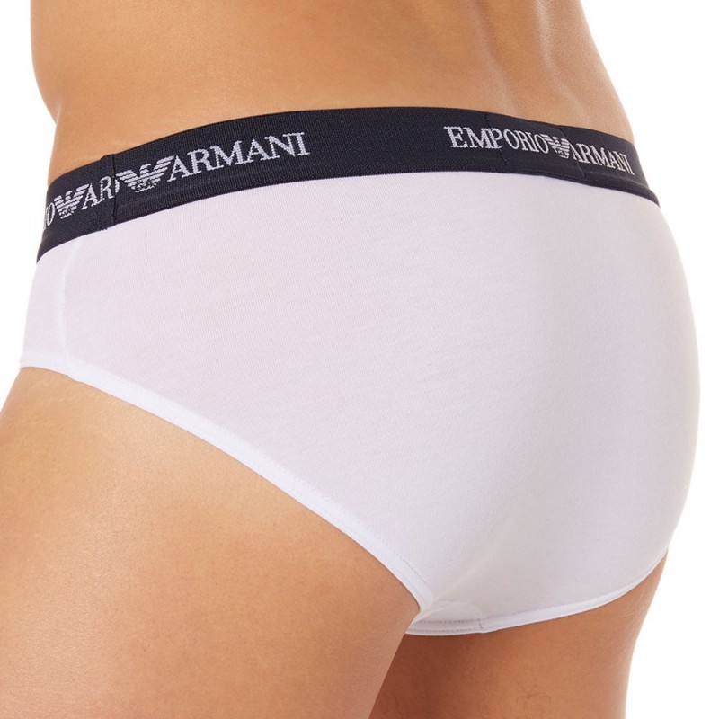 Emporio Armani Lot de 2 Slips Cotton Stretch - Blanc - Marine