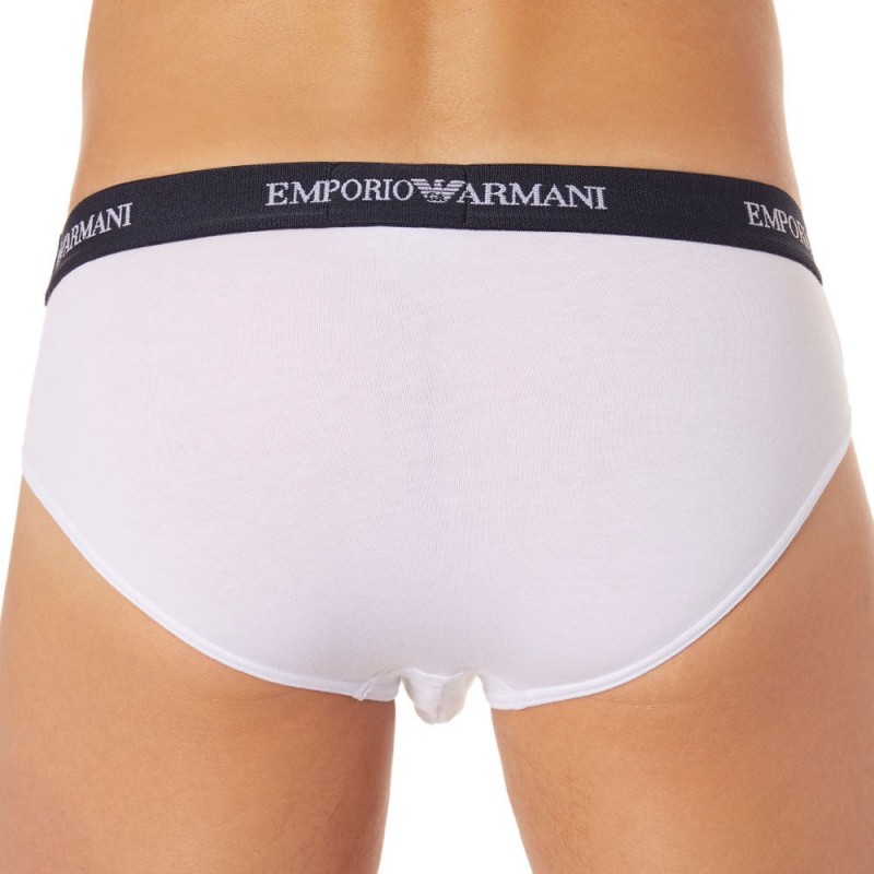 Emporio Armani Lot de 2 Slips Cotton Stretch - Blanc - Marine