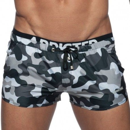 Addicted Short De Bain Double Waistband Camouflage Gris