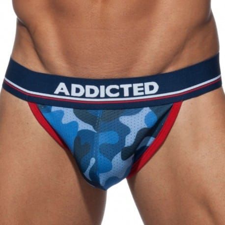 Addicted Lot de 3 Slips Tanga Camo Mesh Push Up Kaki - Gris - Bleu